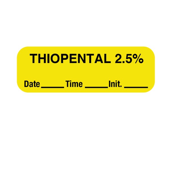 Nevs Label, Thiopental 2.5% 1/2" x 1-1/2" Yellow w/Black LANT-1052D - main